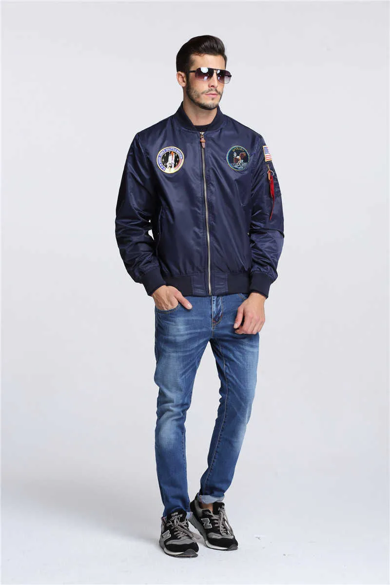 Herfst Apollo Dunne 100e Space Shuttle Mission Ma1 Bomber Hiphop US Air Force Pilot Flight Korean College Jacket for Men X0710