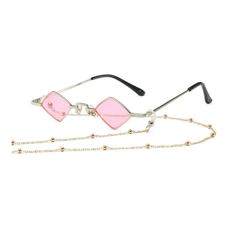 Sunglasses Fashion Designer Women Men Metal Frame Luxury Diamond Shaped With Chain Sun Glasses UV400168s