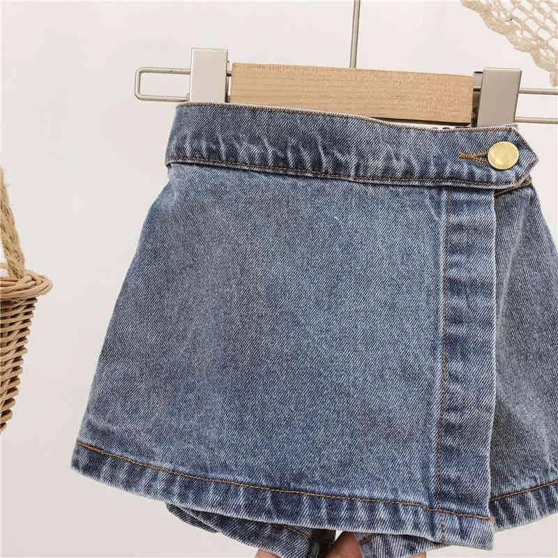 Yaz bebek kız pamuk jean kısa culottes çocuk düğme şort 210515