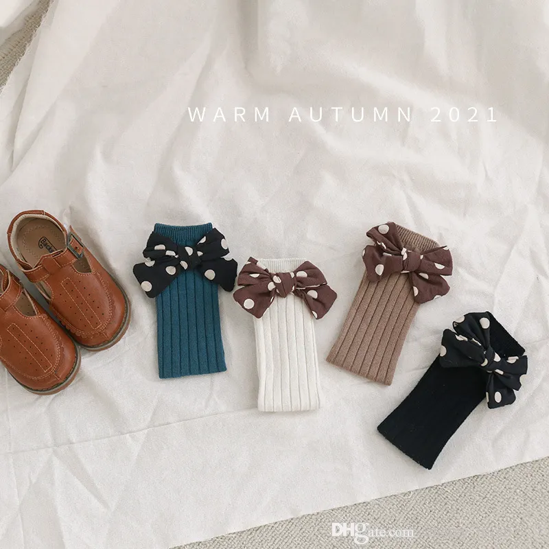 2021 autumn winter baby girls socks princess polka dot bowknot Kids Tube Sock children dots INS bow cotton stocking D044