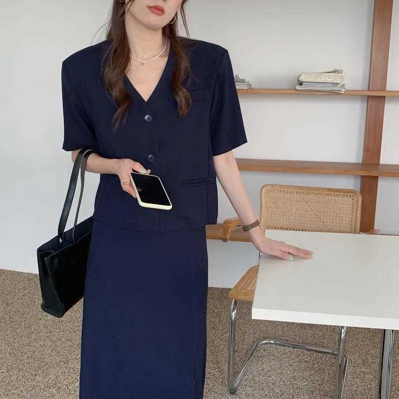 Feminine Minimalist Brief OL Prom Stylish Elegant Chic High Street Short Sleeves Loose All-Match Office Lady Blazers 210525