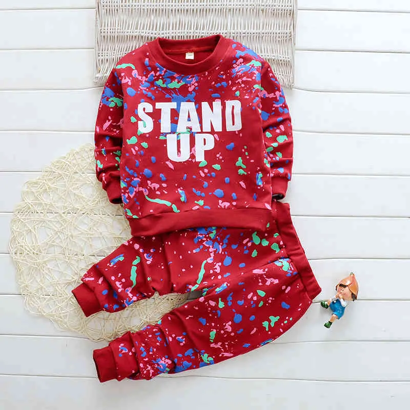 Çocuk Erkek Sonbahar Uzun Kollu Pamuk Giyim Setleri 2 adet Mektup Desen Tops ve Katı Pantolon Rahat Suits 210429