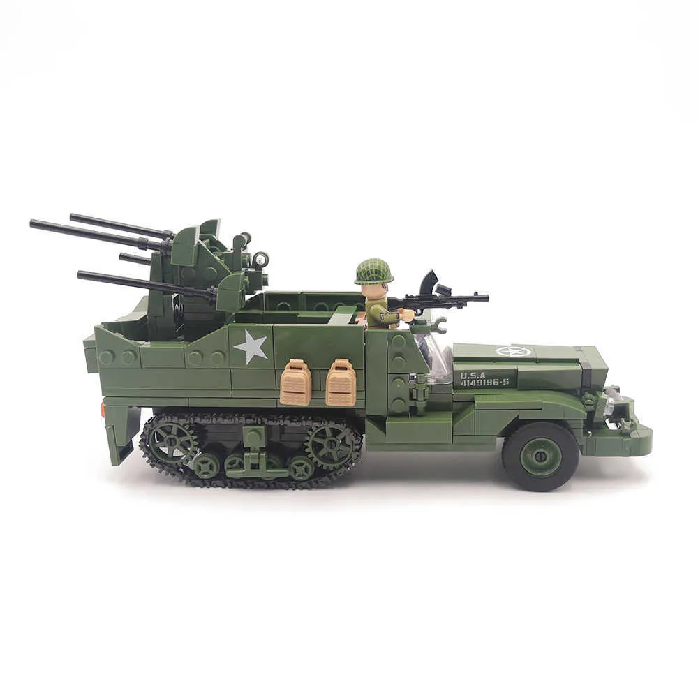 M16 MGMC armée américaine demi-piste WW2 véhicule militaire réservoir Panzer arme Mini soldat Figure modèle bloc de construction brique enfants jouets Q0624