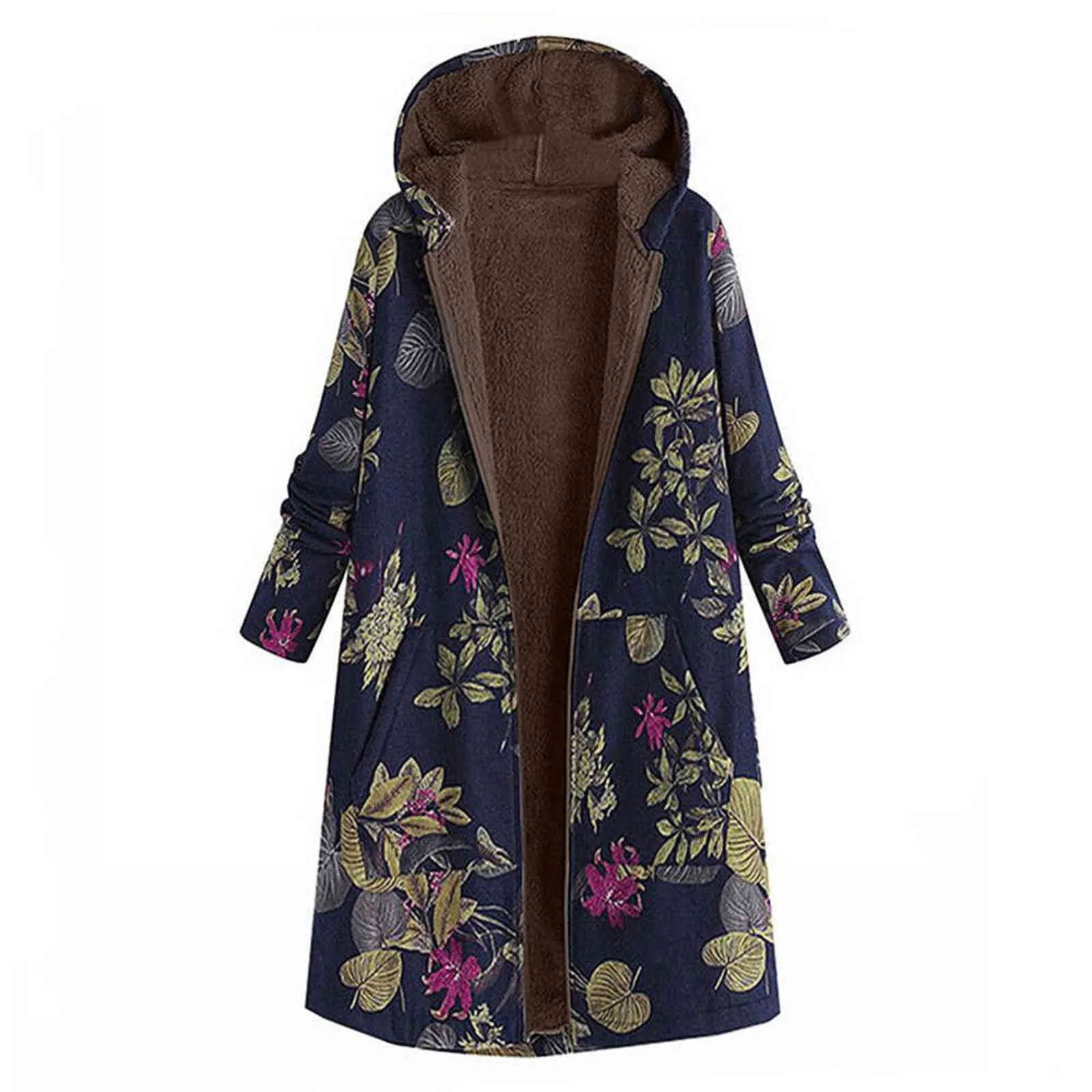 Hooded Zipper Cotton-Padded Coat Jacket Printing Plush Kvinnors Höst och Vinter Toppar QM * 211110