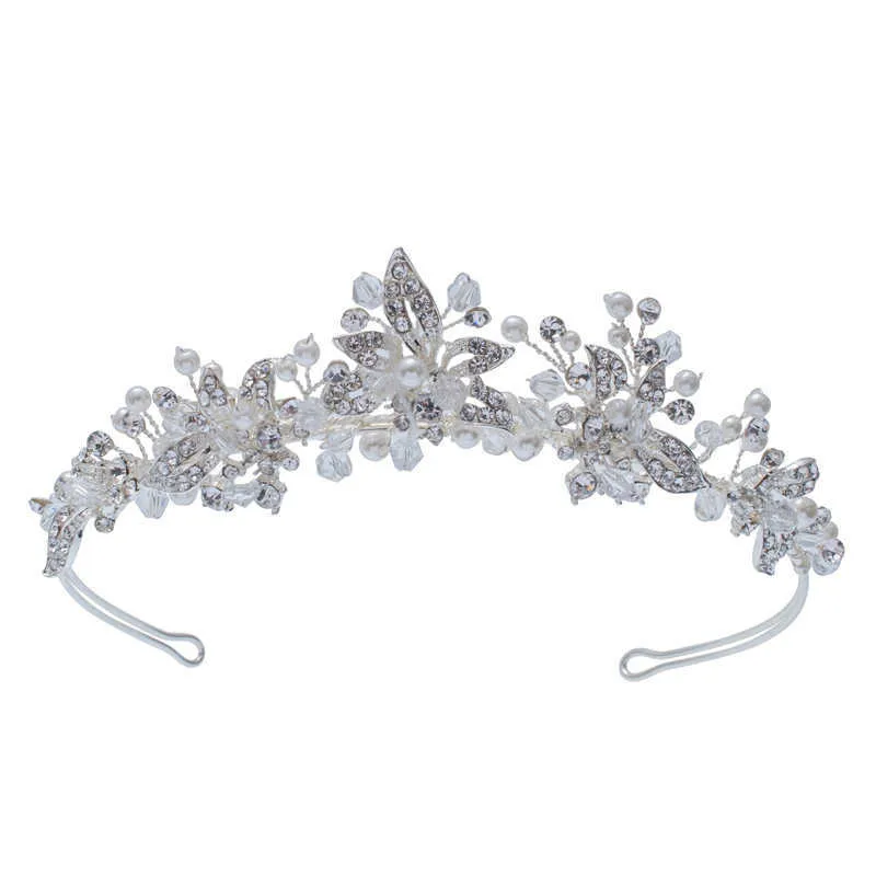 Delicate Silver Color Bridal Sieraden Sets met Tiara Crystal Parels Vrouwen Ketting Oorbellen Set Bruiloft Accessoires H1022