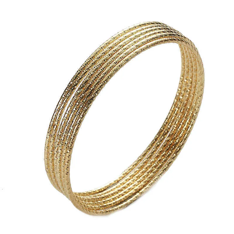 / set mode guld silverpläterade bangles armband för kvinnor 68mm stor cirkel tråd indisk bangle smycken party gåvor grossist Q0719