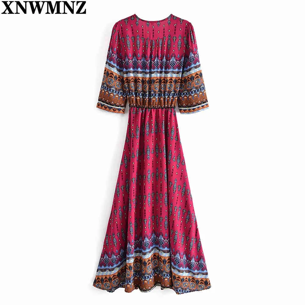 Abito lungo stampa bohémien donna maxi stampa floreale retrò hippie chic Abbigliamento stile etnico boho 210520