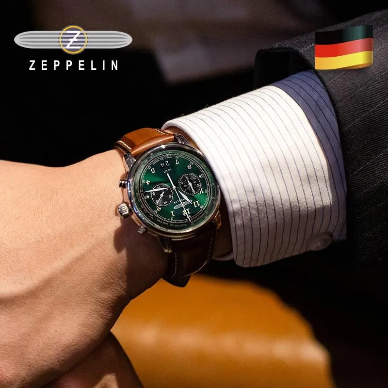 Montre-bracelets Zeppelin Watch Importée Benue de cuir imperméable Business Casual Quartz Chronographe multifonction à deux yeux Montre Homme 2771