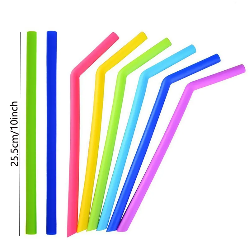 25cm Colorful Silicone Straw Food Grade Straight Bent Straws Fruit Juice Milk Tea Drinking Pipe Bar Party Accessory BH5109 TYJ