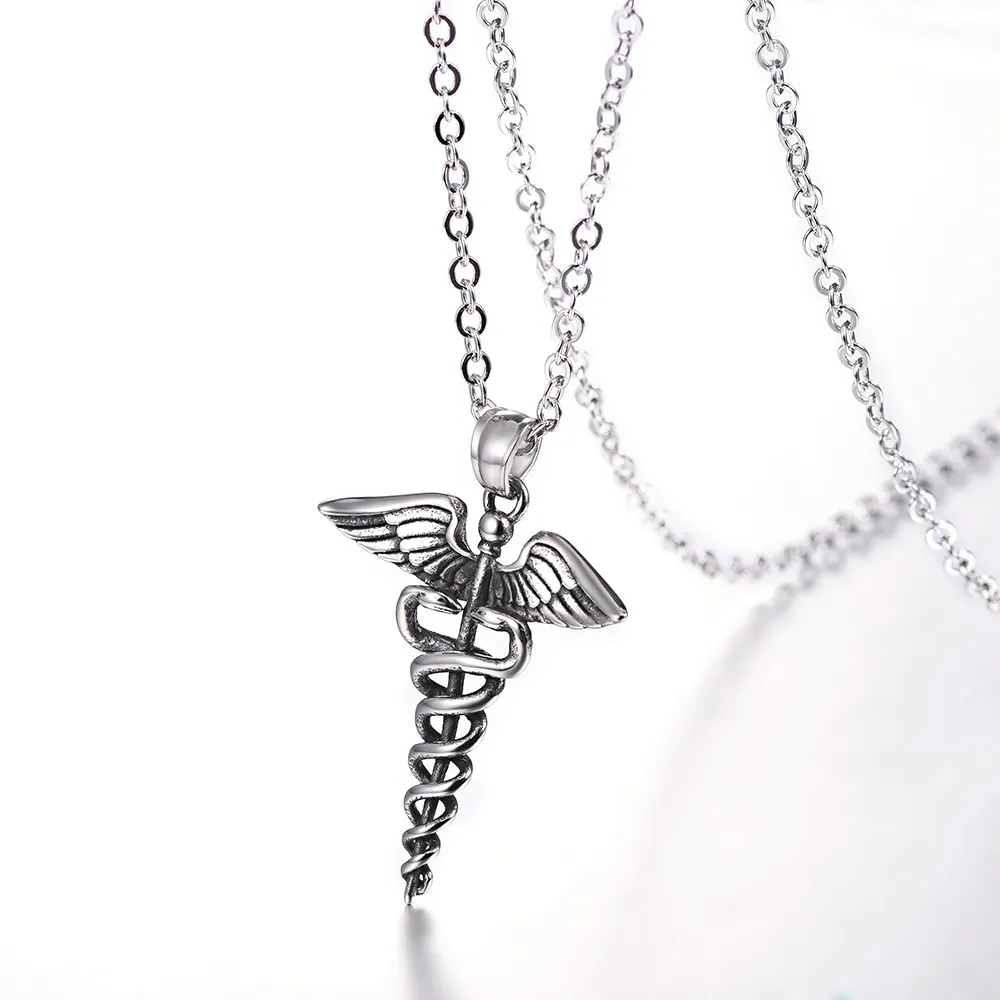 U7 Collier de pendentif Caduceus en acier inoxydable infirmière infirmière bijoux bijoux cadeaux P1170 2103232426