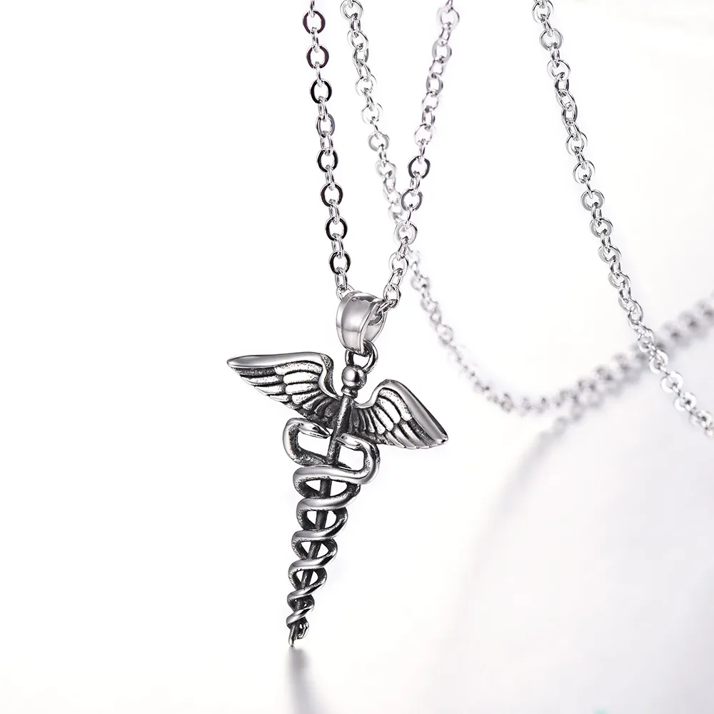 U7 Stainless Steel Caduceus Pendant Necklace Nurse Nursing Doctor Jewelry Graduation Gifts P1170 2103232426