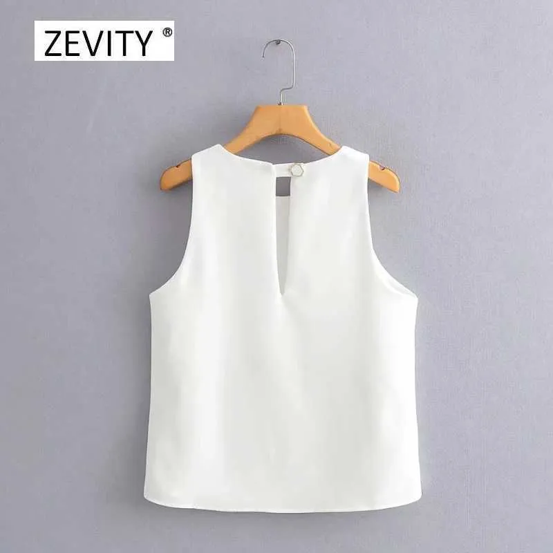 Zevity women fashion o neck sleeveless solid vest smock blouse ladies chic simply casual shirt femininas tops LS6834 210603