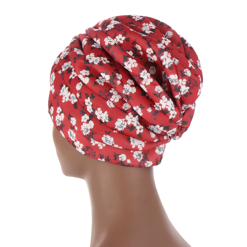 Muslimische Frauen Turban Twist Ruffle Banadans Krebs Chemo Kopf Wrap Blumendruck Baumwolle Haarschmuck Turbante
