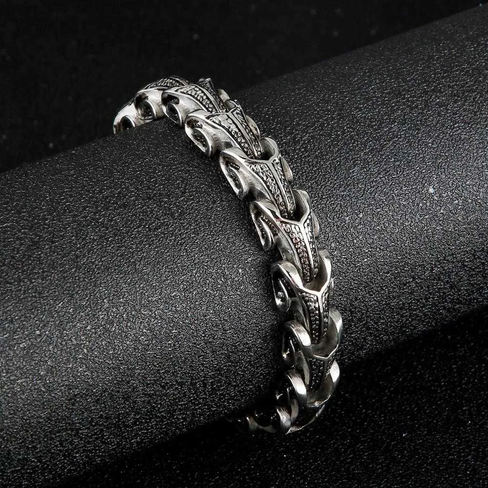 Fongten Punk Dragon Snake Link Chain Mens Bracelet 316L en acier inoxydable noir couleur argent couleur viking bracelets bijoux 2271l