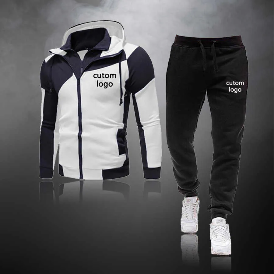 Custom Casual Tracksuit Men Sets Hoodies and Pants Sets Zipper Sweatshirt Outfit Sportswear Male Suit Clothing Y0831