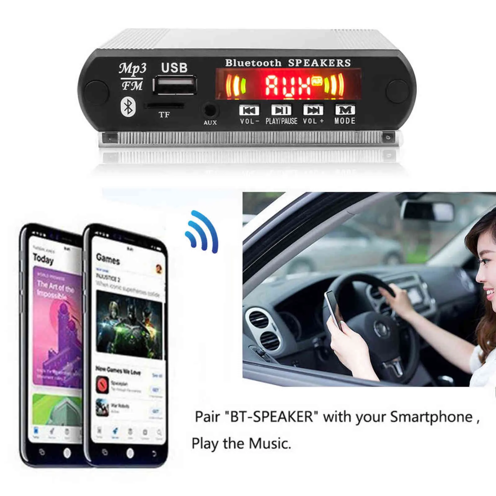 KEBIDU DC 5V sans fil Bluetooth MP3 de décodeur MP3 Decoder voiture radio Lecteur de musique avec fonction d'enregistrement Module audio USB / SD / FM 211123
