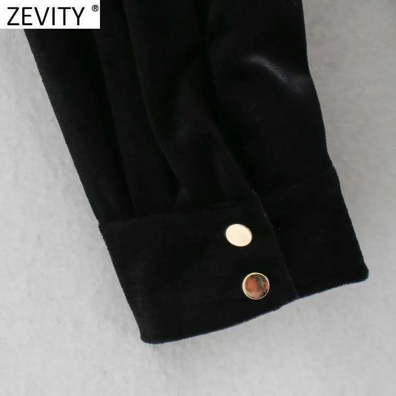Zevity Femmes Vintage Simple Boutonnage Bow Ceintures Velours Mini Robe Femme À Manches Longues Casual Business Robe Chemise Robes DS4821 210603