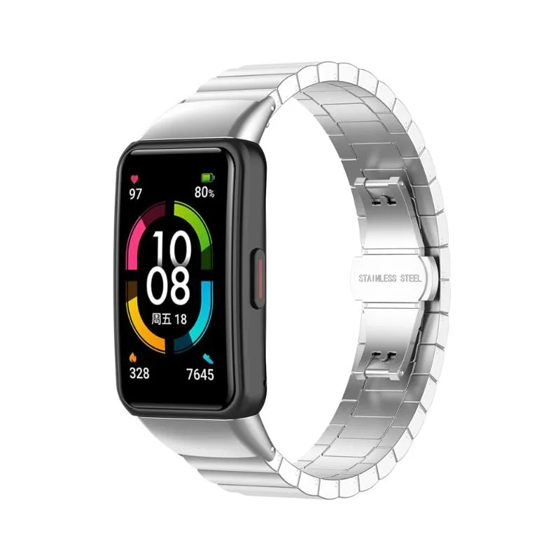 Bandas de reloj para Huawei Band 6 Honor Strap Pulsera de acero inoxidable Pulsera de reloj de metal de lujo con herramienta de ajuste 278f