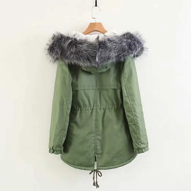 Chaqueta cortavientos gruesa de piel grande de invierno para mujer, Parka larga con capucha, chaqueta holgada de talla grande para mujer, abrigo 210531