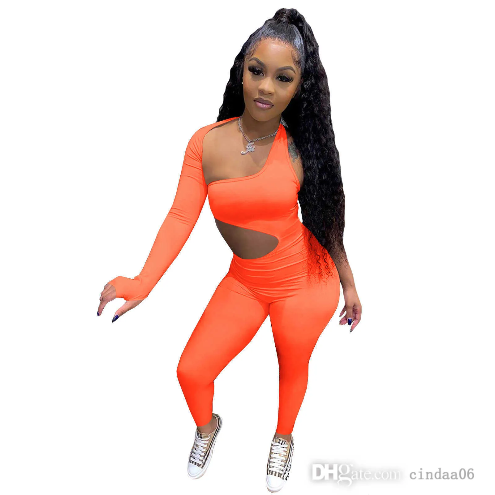 Deisgner Vrouwen Een Stuk Jumpsuits Slanke Trainingspakken Outfits Sexy Rompertjes Effen Kleur Herfst Bodysuit Uitgehold Lange Mouwen Leggings Sport Pak