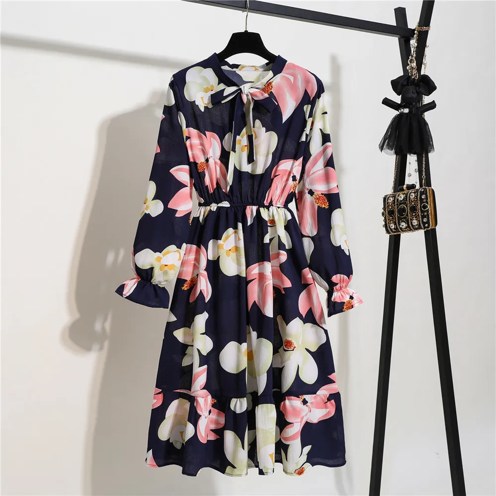 Mode ZA Koreaanse stijl zomer shirt jurk vrouwen partij rode chiffon vintage dot floral lange mouw v nek geplooide kantoor strand es x0521