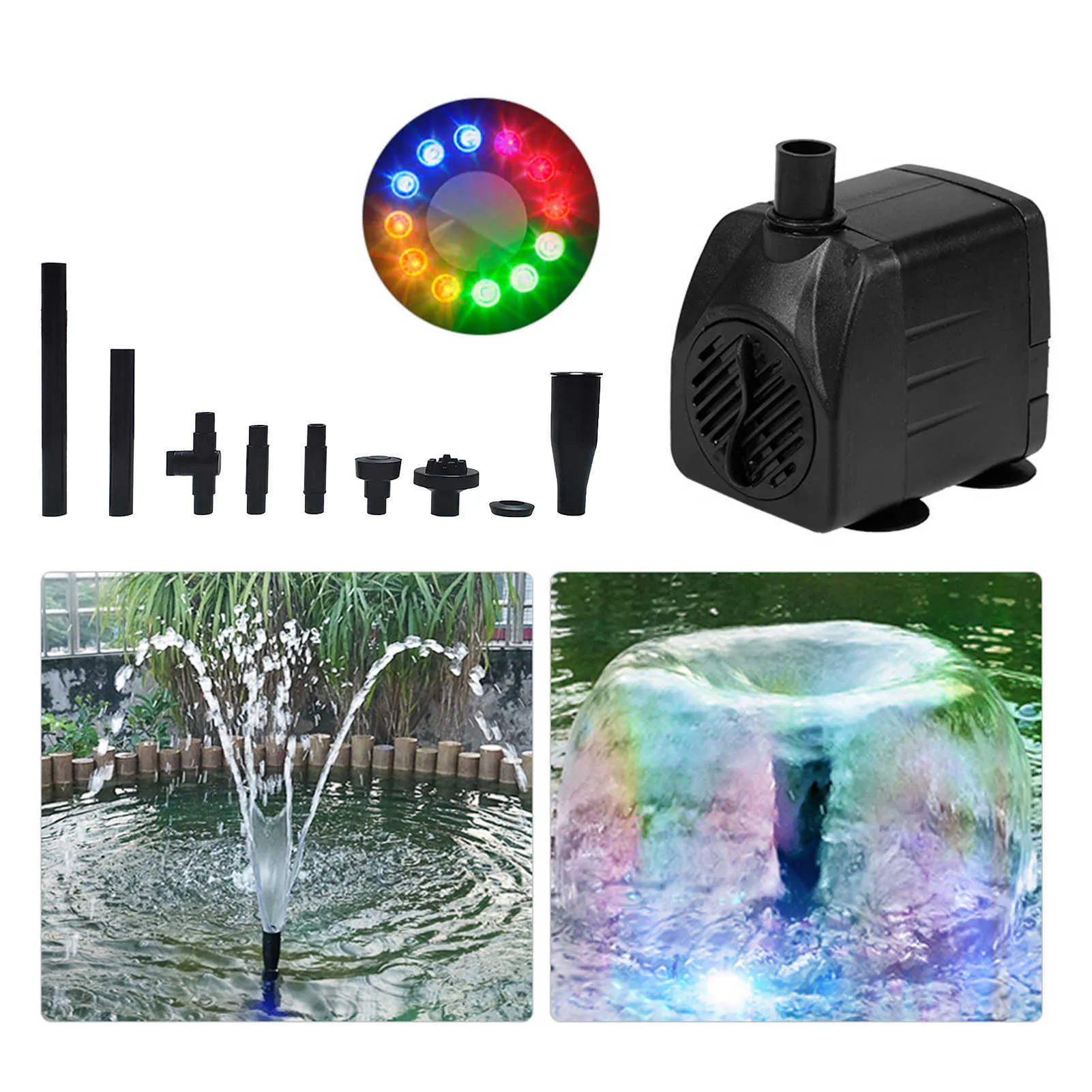 Bomba de agua USB ultra silenciosa IP68 Fuente sumergible impermeable para acuario Estanque de peces con 12 luces LED 210713