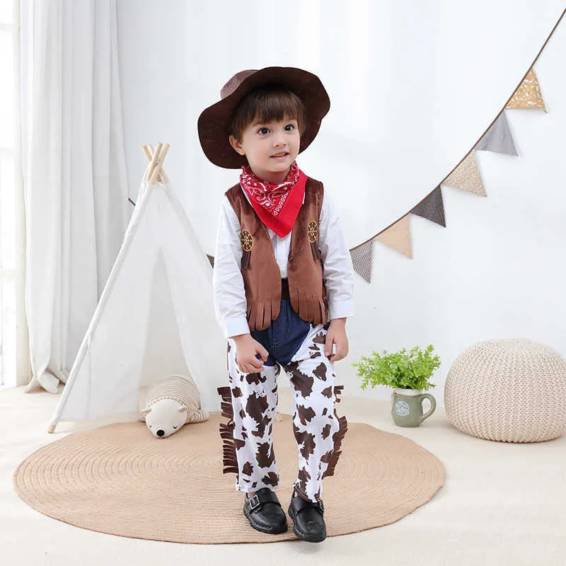 Cool ensemble complet bébé enfants Cosplay Cowboy Costume Western Cowboy pour Halloween anniversaire fête des enfants Costumes Q0910