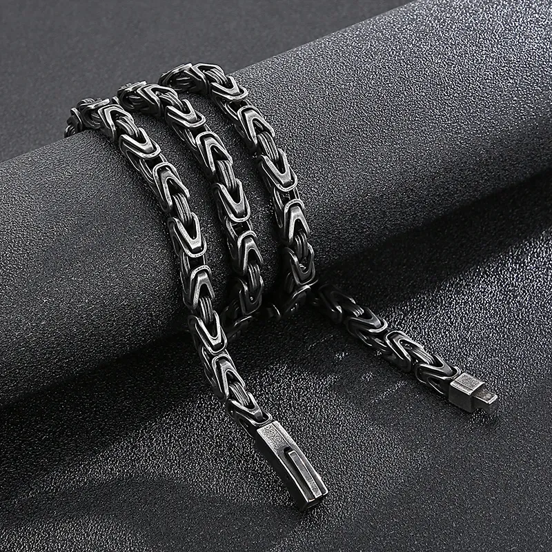 6mm 26inch Black gold silver Byzantine Chain Solid Knotted Link Necklace For Mens Gifts Stainless steel Jewelry313J