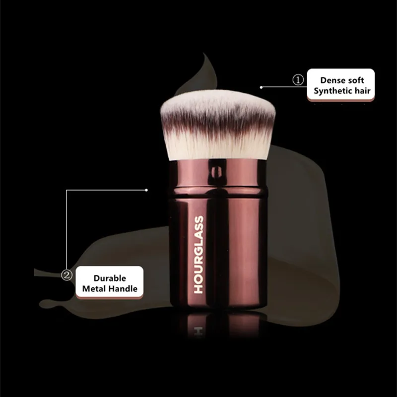 Zanglijm make -up intrekbare kabuki cosmetische borstel - dichte synthetisch haar kort reisformaat fundering poeder contour schoonheidsmlenging tool