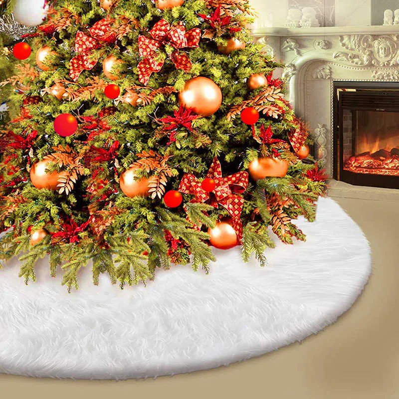 Tappetino feste in pelliccia Gonna albero Pelle di pecora Natale Rotondo Natale Shaggy Ornamento di peluche la decorazione domestica 211019