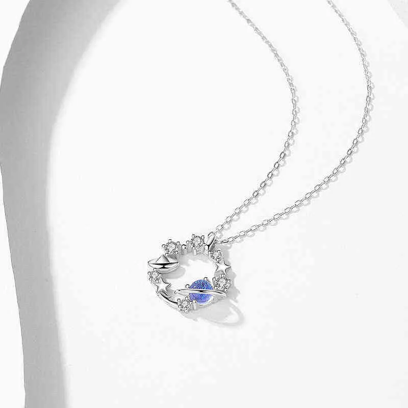Meibapj Boutique mode S925 collier en argent Sterling pendentif femme lune planète la voie lactée saint valentin cadeau bijoux