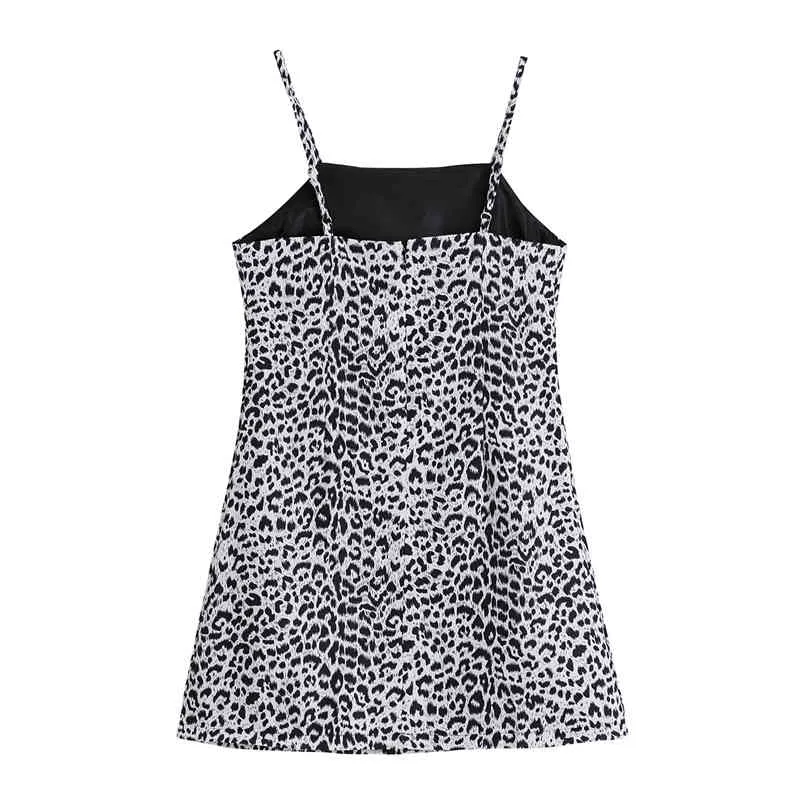 Summer Spaghetti Leopard Strap Mini Dress Women Fashion Sleeveless vintage Casual A-Line Lady Streetwear Clothes 210515