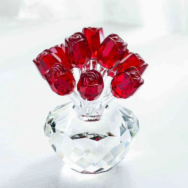 H&D 12 Style Crystal Red Rose Flower Paperweight Collectible Dreams Ornament Figurine Home Wedding Decor Christmas Gift Souvenir 211108