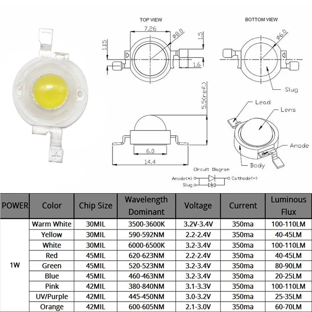 1W3W High Power LED White Red Green Blue Yellow 100120lm Chip Beads 4 Gold Lines Emitter Diode Lamp Bulb For DIY Light9745993