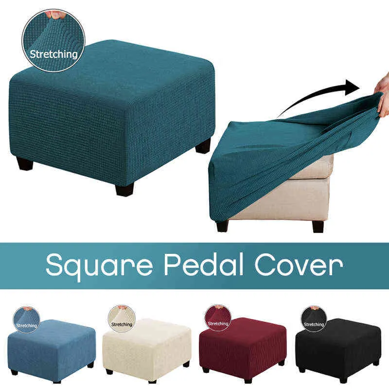 Ottomansk pall täcka möbler skydd täcker jacquard elastisk kvadrat fotpool soffa slipcover stol 211105