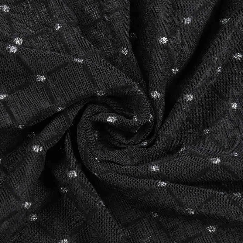 Fashion Club Party Sexy Slim Dress Black Casual Printed Long Sleeve See-through Split Irregular Folds Bandage Women Vestidos 210517