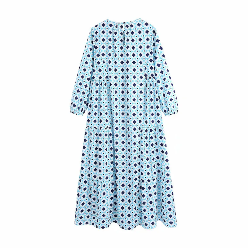 Oversize Femmes O Cou Robe Droite Printemps-Automne Mode Dames Doux Mignon Lâche Femelle Bleu Imprimer 210515