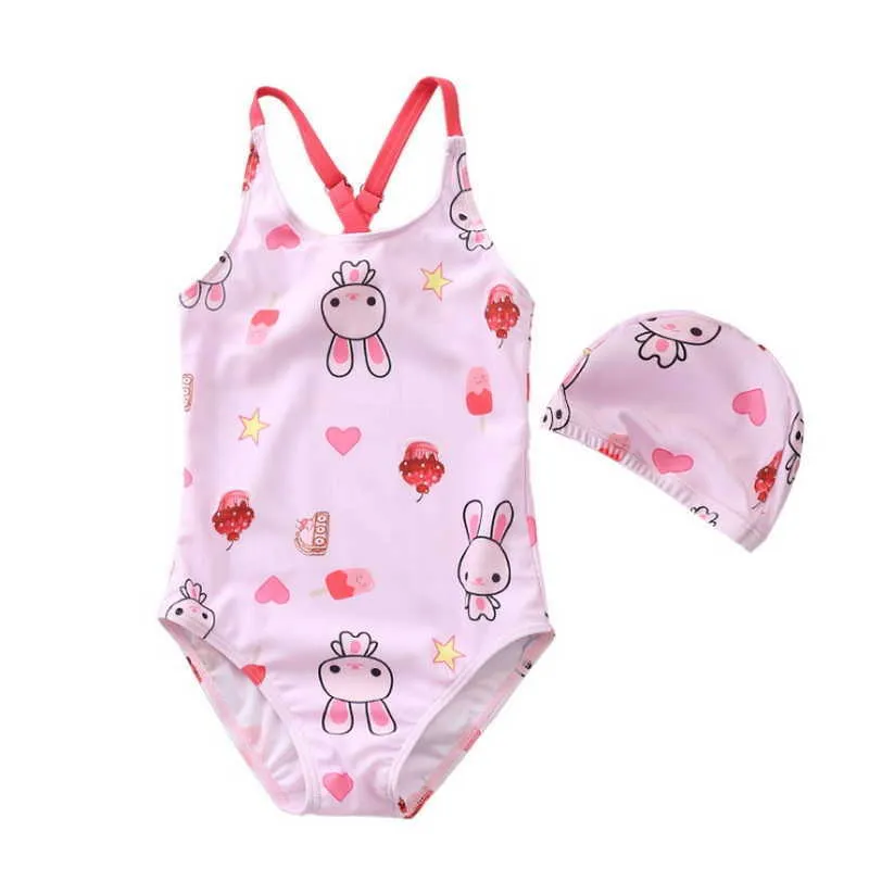 Été bébé filles maillots de bain rayé dessin animé lapin cheval fleurs maillot de bain enfants vêtements E081 210610