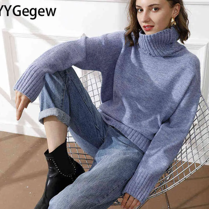 YYGegew invierno casual chic Cachemira de gran tamaño suéter grueso jerseys mujeres suéter suelto suéter femenino manga larga 211103