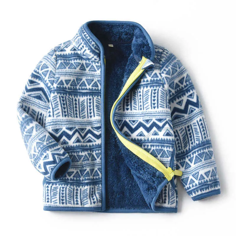2-8T Barnkläder för pojkar Tjejer Vinter Fleece Jackor Zipper Blå Söt Försäljning Tjocka Baby Coats 210529