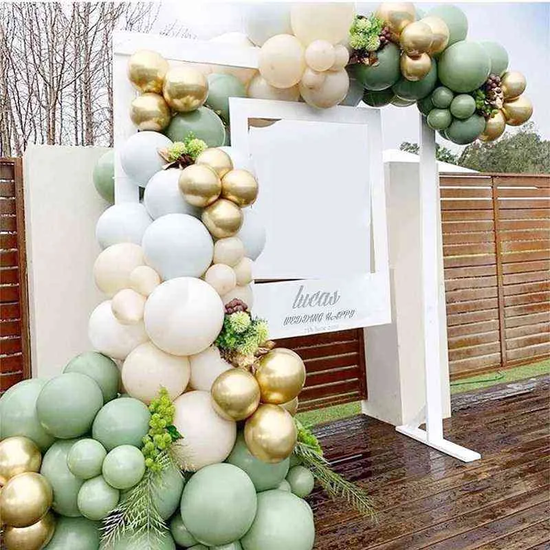 119st vintage grön vit guld latex ballong garland båge kit för barn djungel födelsedagsfest baby shower bröllop dekorationer 211216
