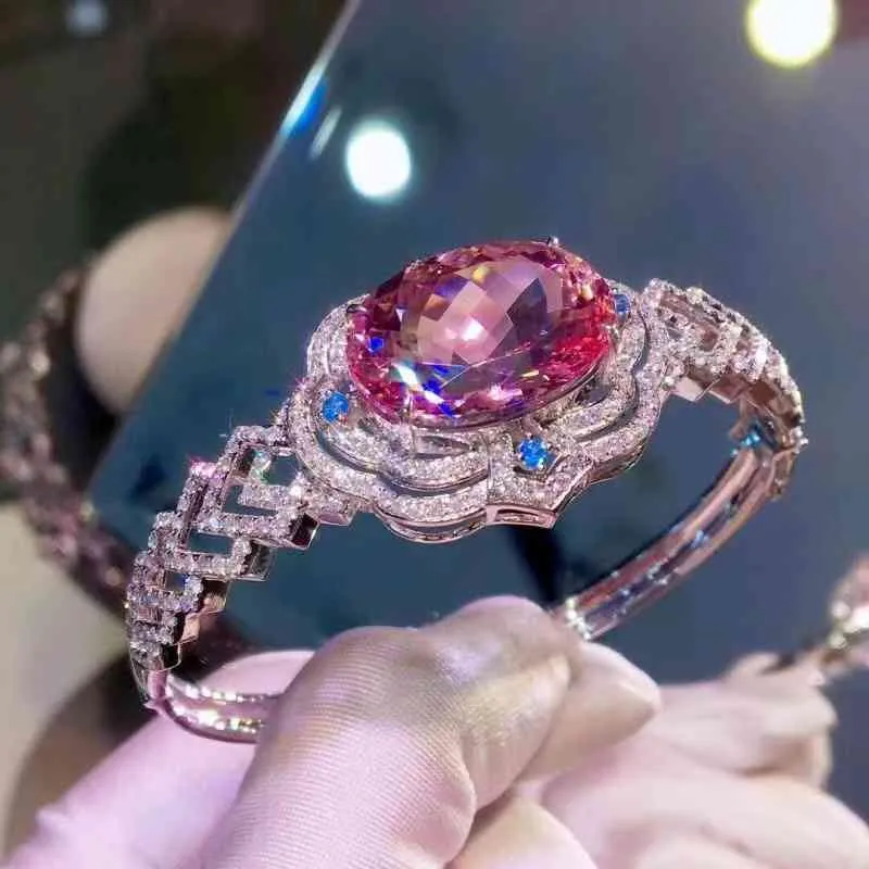 Роскошный полый браслет Геометрический овальный полный инкрустация кристалл циркона преувеличение S925 ювелирные изделия для женщин свадьба высокая оценка