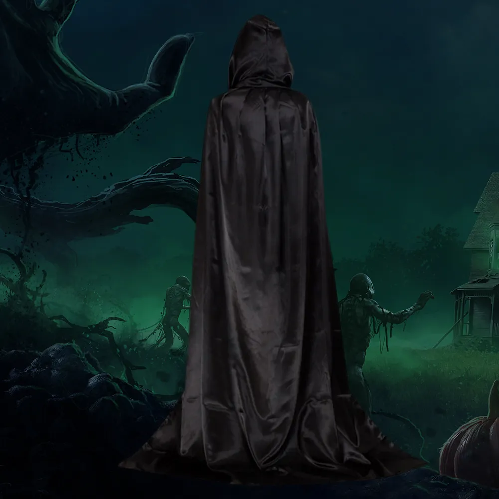 Halloween Dekoration Kostüm für Erwachsene Tod Cosplay Kostüme Schwarzer Kapuze Umhang beängstigend Hexen Teufel Rollenspiel Party290h