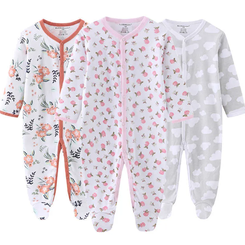 Unisex Baby Romper 2 / 長袖ジャンプスーツ生まれた男の子の女の子春0~12ヶ月の幼児服セット100％コットン210816