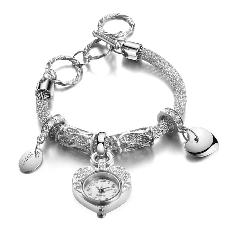 Damesarmband Watch Love Heart Dial Stainless Steel Crystal Luxury riem kijkt analoge polshorloge dames meisjes reloj cadeau268k