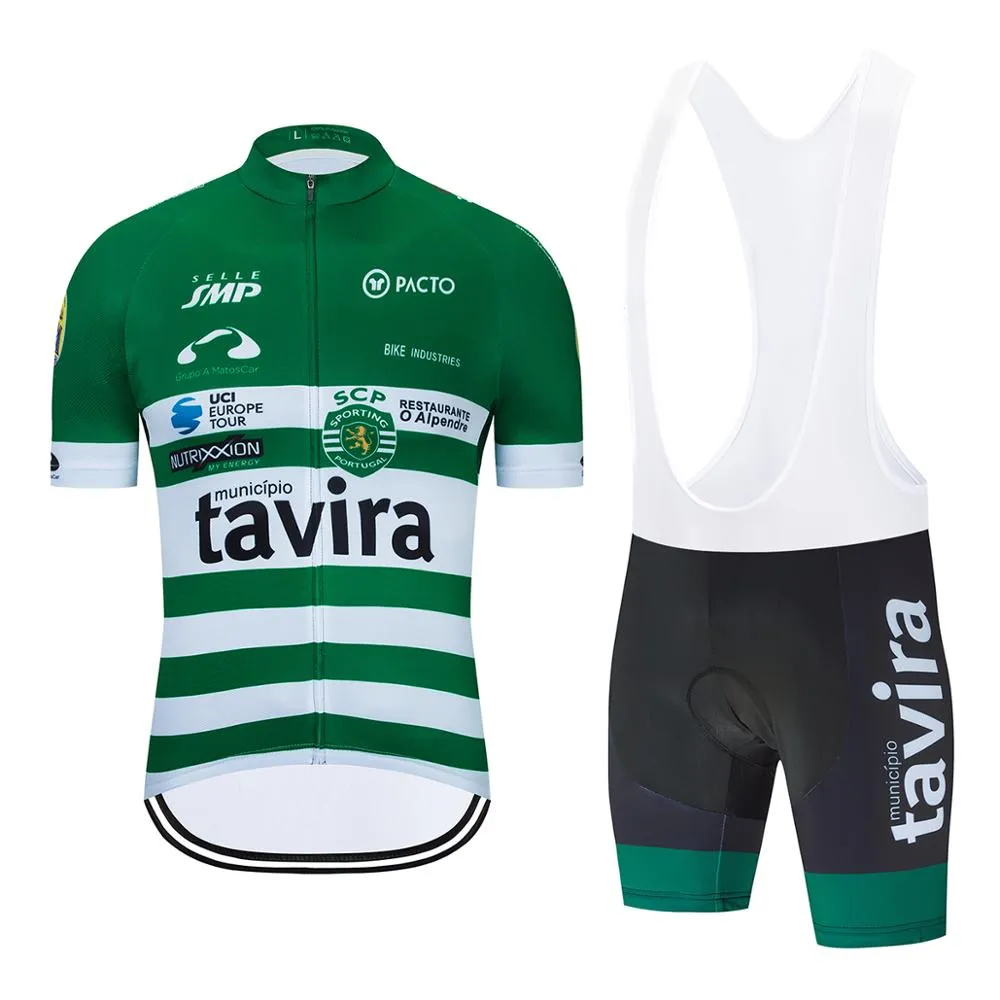2021 New Green Tavira Summer Cycling Jersey Set Men Bib Gel Shorts Suit Pro Team Bicycle Jersey Maillot Culotte Sport Wear267f
