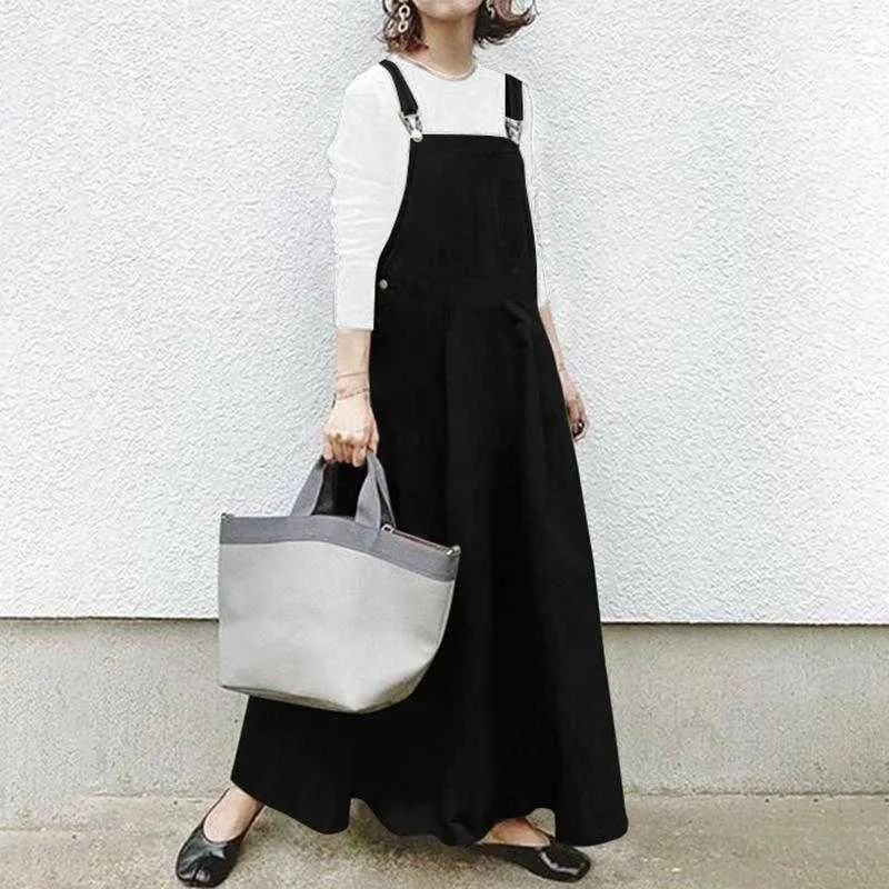 Women Dress 2021 VONDA Casual Cotton Linen Square Collar Maxi Elegant Beach Sundress Sexy Sleeveless Robe Femme Tunics Y0823