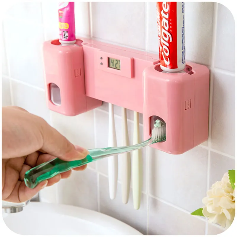 ONNPNNQ Bathroom accessories Clock Automatic Toothpaste Dispenser Toothbrush Holder with Combination Set Toothpaste Squeezer5