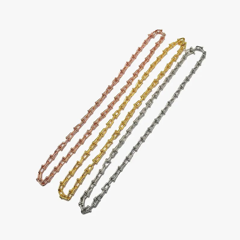 Design Marke Love T Halskette für Frauen Mann Edelstahl Zubehör Zirkon Herz U Typ Bambus Halskette Schmuck290m