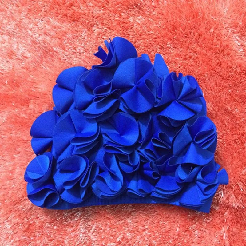 色のための3次元の花びらの水泳キャップ長い髪の屋外女性花のデザインキャップデリケート314J
